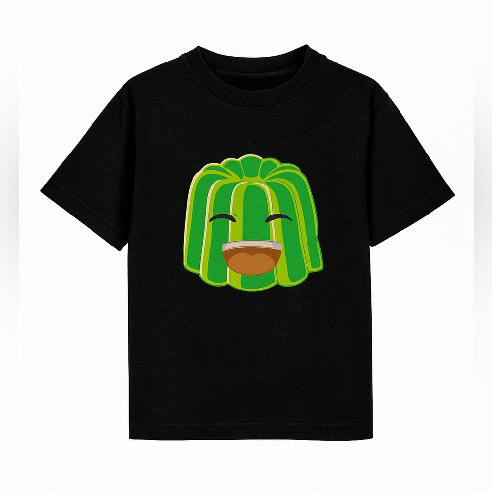 Kids Black Jelly T-Shirt with Green Smiley Design